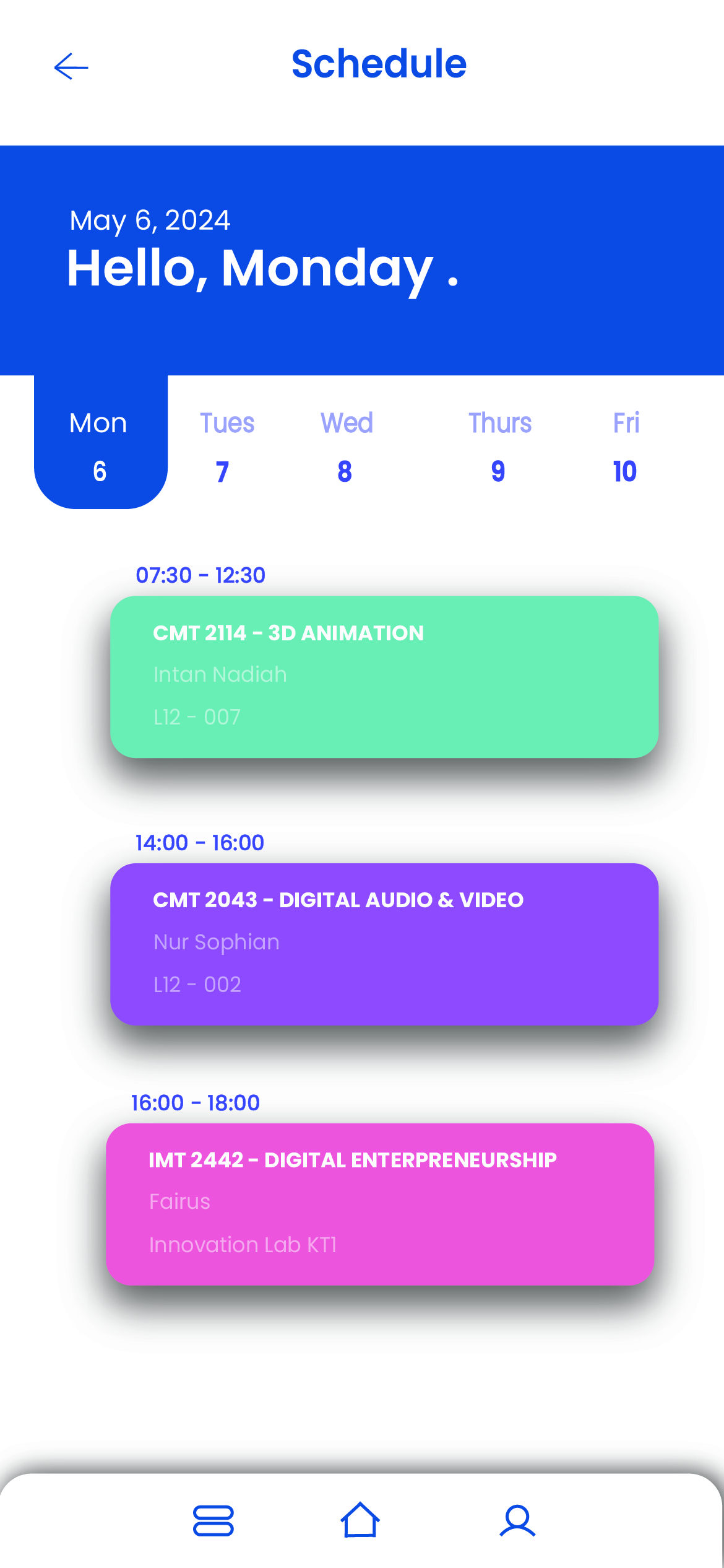 App Schedule Page