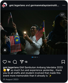 GMI Legarians Instagram post celebrating Merdeka with Malaysian flags