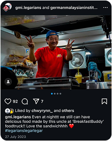 GMI Legarians Instagram post featuring a food vendor